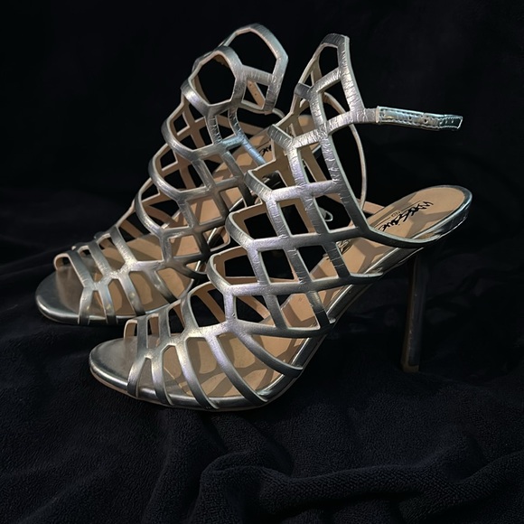 Women's Mossimo Slingback Stiletto Sandal Peep Toe Hollow Silver - Picture 1 of 11